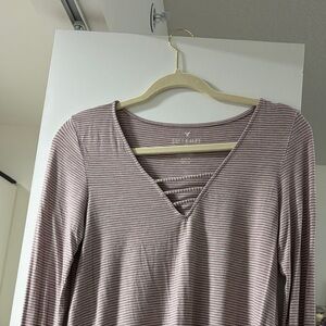 American Eagle Outfitters Mauve Striped Long Sleeve Top